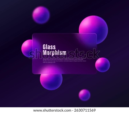 Dark futuristic glass morphism background with glowing purple spheres and frosted panel, perfect for landing pages and digital design.