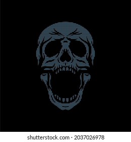 Dark, Futuristic, Glitched Digital Skull Scream Vector Illustration
