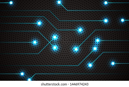 Dark futuristic iron techno texture background a combination with black line and light blue connection concept on metal shape. Vector template for use wallpaper, cover, banner, web, advertising