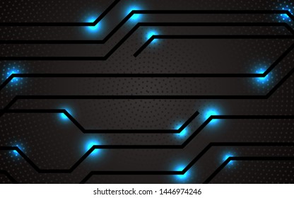Dark futuristic iron techno texture background a combination with black line and light blue connection concept on metal shape. Vector template for use wallpaper, cover, banner, web, advertising