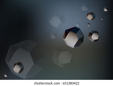 Dark futuristic low poly rocks - asteroids in the space on dark grey background. Good for science and education. Vector.
