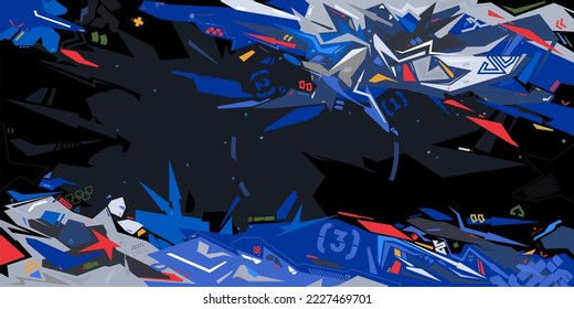 Dark Futuristic Mecha Gundam Cyberpunk Style Colorful Abstract Urban Street Art Graffiti Vector Illustration Template Background