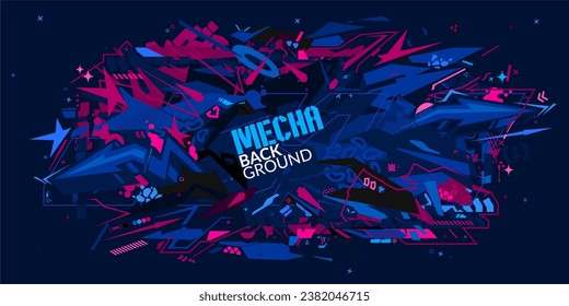 Dark Futuristic Mecha Metaverse Colorful Abstract Urban Street Art Graffiti Style Vector Illustration Template Background