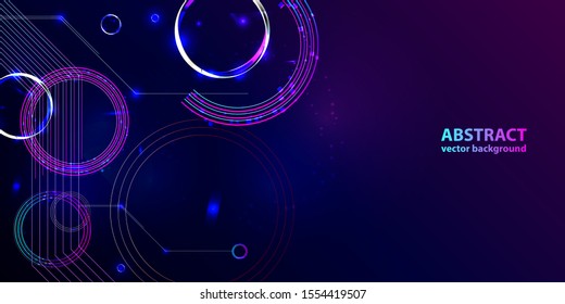 Dark futuristic neon abstraction background cosmos starry sky glowing galaxy and planets blue circles