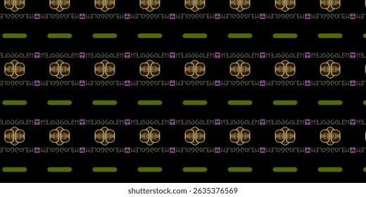 Dark Futuristic Pattern with Brain Motif and Symbolic Text