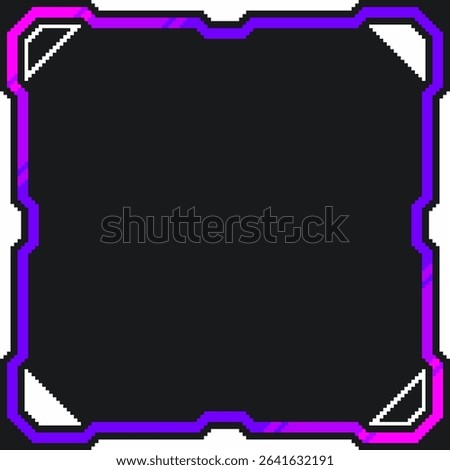 Dark Futuristic Purple Dithered Gradient Mechanical Frame on Dark Black Background, Pixel Art Style
