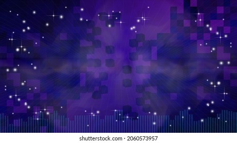 Cartel 3d del espacio futurista oscuro. Estrellas radiantes, nebulosas y cubos