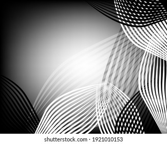 Dark futuristic vector abstract background. Monochrome glossy blurred gradient. Black and white drawings. Vector template for web design.