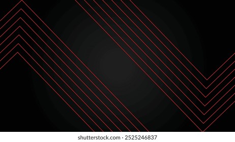 Dark futuristic wide abstract banner background with red lines pattern vector illustration