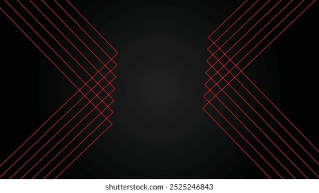 Dark futuristic wide abstract banner background with red lines pattern vector illustration