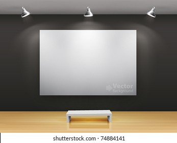 Dark gallery Interior with empty frame on wall