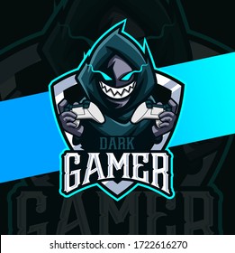dark gamer smile devil with cloak mascot esport logo