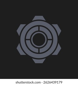 Dark gear icon, stylized mechanical cogwheel symbol in flat vector style, ideal for industrial, technology, or settings-related design themes