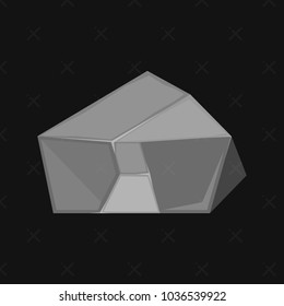 A dark gem on a black background. A grey stone rock. Jewelry concept. Vector illustration.