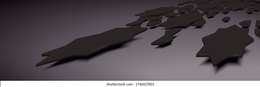 Dark geometric abstract background, 3d isometric levitating art style can be used in cover or book design, cd cover, flyer, poster, advertising or website backgrounds