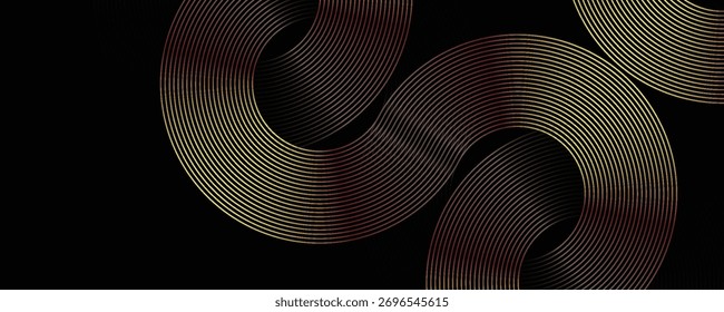 Fondo abstracto geométrico oscuro con líneas circulares superpuestas en el espacio. Concepto de estilo de círculo, elemento de Diseño gráfico moderno. Ilustración