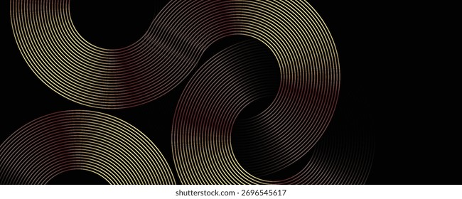 Dunkler geometrischer abstrakter Hintergrund mit überlappenden kreisförmigen Linien im Raum. Circle Style Konzept, modernes Grafikdesign Element. EPS10