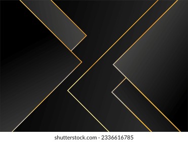 Dark geometric abstract template with golden line layers on dark background. elegant style. Frame background.,flyer, digital signboard and concept design Editable vector illustration