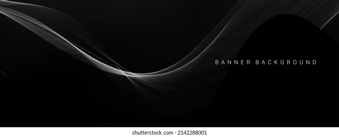 Dark geometric black background shiny grey flowing line design template 