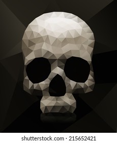 Dark geometric human skull in triangular style.