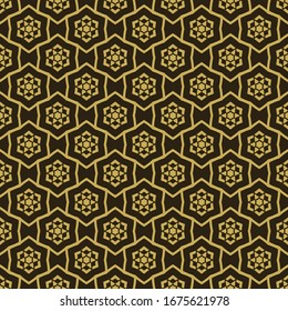Dark Geometric Pattern In Asian Style | Modern Background Vector | Colors: Black, Gold | Seamless Wallpaper For Interior Design