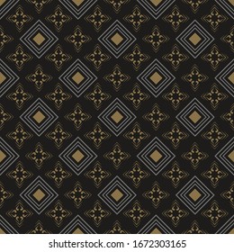 Dark Geometric Pattern | Modern Background Vector | Colors: Black, Gold, Silver | Seamless Wallpaper For Interior Design