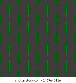 Dark geometric seamless pattern with vertical rows of small leaves. Repeat symmetrical botanical pattern. Vector illustration.