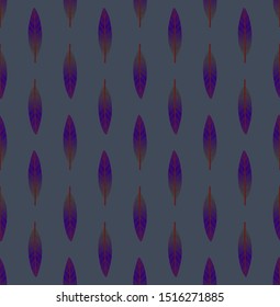 Dark geometric seamless pattern with vertical rows of small leaves. Repeat symmetrical botanical pattern. Vector illustration.
