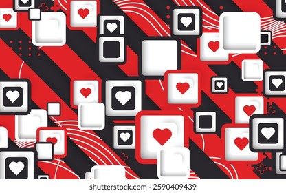Dark geometry background with love object and red lines, eps 10, editable.