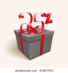 Dark Gift Box with Ribbon. Discount 25 percent