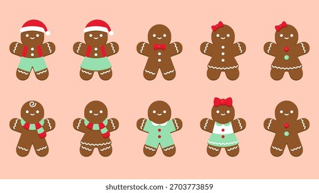 Dark Gingerbread Characters with Holiday Decorations Vector Illustration