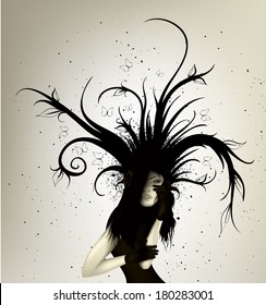 dark girl with abstract lines