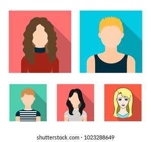 A Dark Girl, A Redheaded Boy, A Curly-haired Woman. A Teenage Blond.Avatar Set Collection Icons In Flat Style Vector Symbol Stock Illustration Web.