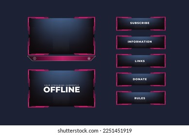 El diseño de marcos de chicas oscuras superponen el diseño de cuadros con formas abstractas para los jugadores de chicas en línea. Vector de pantalla de difusión futurista en un fondo oscuro. Vector de fotogramas de superposición de streaming con botones.