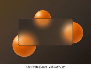 Panel de morfismo de vidrio oscuro con esferas de color naranja quemado sobre fondo marrón.