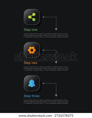 Dark glass vertical infographic template. Modern design for data visualization consisting of three steps or processes.