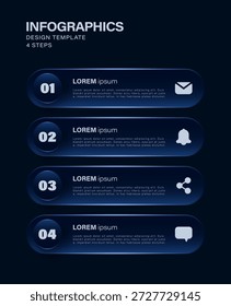 Dark glass vertical premium template for infographics and data visualization. Vector layout with 4 step processes