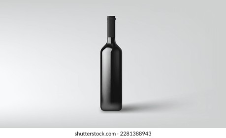 Dark Glass Wine Bottle On White Background Advertising Template. EPS10 Vector