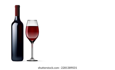 Dark Glass Wine Bottle On White Background Advertising Template. EPS10 Vector