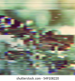 Dark glitch background, vector illustration. Green, white, gray, brown colors. 