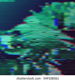 Dark glitch background, vector illustration. Green, blue, black colors. 