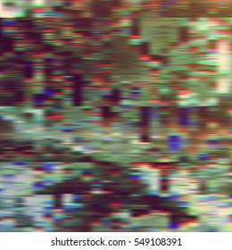 Dark glitch background, vector illustration. Black, red, blue, brown, green colors 