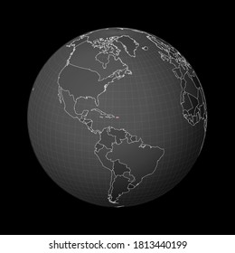 Dark globe centered on Puerto Rico. Country highlighted in red on a world map. Satellite world projection. Powerful vector illustration.