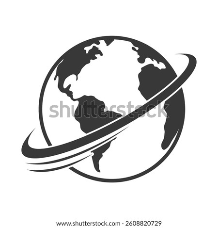 Dark globe with a swooping line encircling the Americas