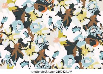 dark gloomy autumn floral pattern with brush strokes of paint