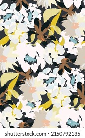 dark gloomy autumn floral pattern with brush strokes of paint