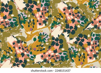 dark gloomy autumn floral pattern with brush strokes of paint