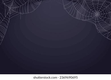 Dark gloomy background with cobwebs. Scary Halloween symbol isolated on grey wall. Vector illustration of a thin white spider web. The concept of a scary autumn festival, old age and abandonment.