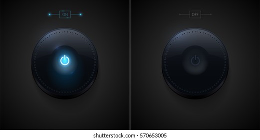 Dark glossy power button in two position - ON and OFF. Vector illustration.