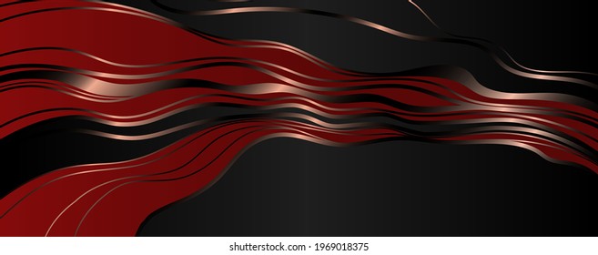 Dark glowing wave abstract line art on red and black. Luxury elegant background vector art.